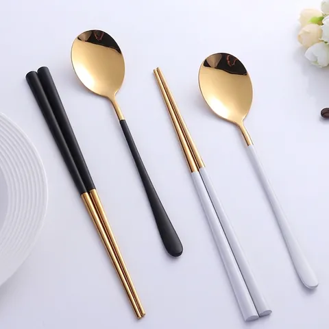 Modern Minimalist Portable Tableware Stainless Steel Mirror Polished Spoon And Chopsticks Nordic Travel Picnic Dining Utensils Adult