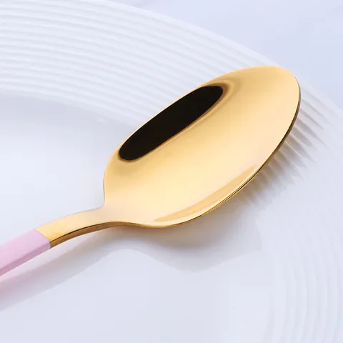 Ménagère en Acier Inoxydable 304 Finition Miroir Dorée Ensemble Couteau Fourchette Cuillère Avec Manches Mats Colorés