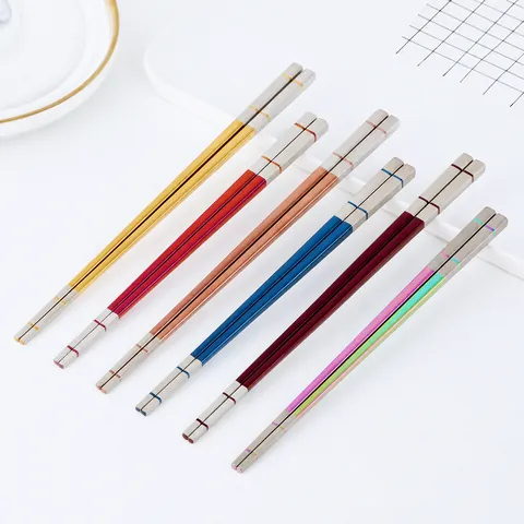304 Stainless Steel Square Chopsticks Non-Slip Laser Pattern Metal Chopsticks Gold Silver Rose Gold For Home Party Wedding