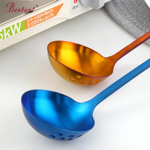 304 Stainless Steel Soup Ladle Skimmer With Curved Handle Hangable Hot Pot Spoon Anti Slip Cooking Serving Kitchen Utensil Spoon