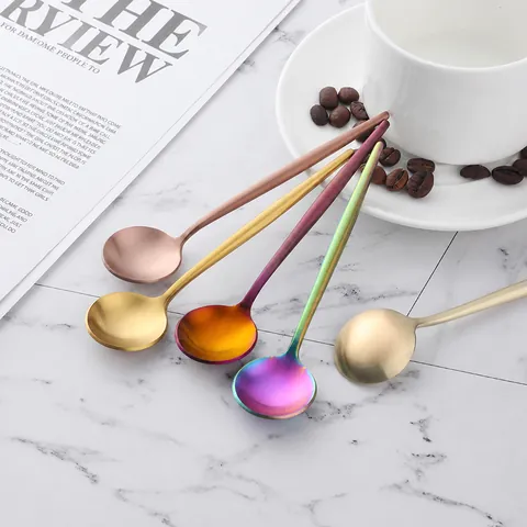 304 Stainless Steel Portuguese Coffee Spoon Nordic Dessert Stirring Round Spoon Tableware For Home Cafe Matte Finish