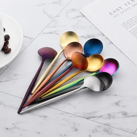 304 Stainless Steel Portuguese Coffee Spoon Nordic Dessert Stirring Round Spoon Tableware For Home Cafe Matte Finish