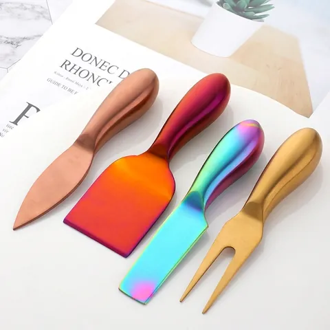 Stainless Steel Cheese Knife Fork Set Multicolor Gold Silver Butter Spatula Cheese Tools For Party Wedding Home Kitchen