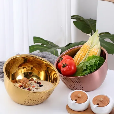 Tamiz de Arroz de Acero Inoxidable 304 Cesta de Escurrido de Cocina Para Lavar Frutas Verduras Colador de Arroz Cuenco Minimalista Hogar Multifuncional