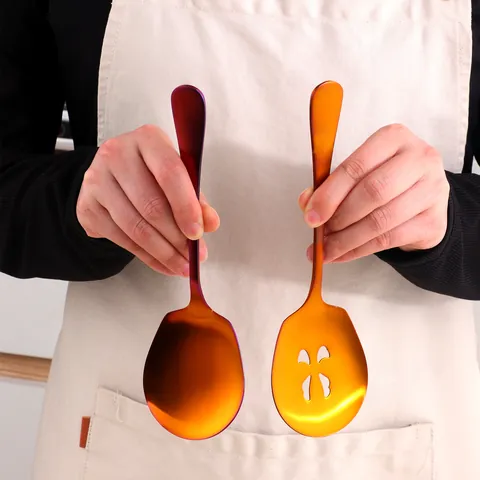 304 Stainless Steel Serving Spoon And Colander Set Mirror Polished Cut-out Flower Pattern Buffet Catering Kitchen Utensil Gold Rose Gold