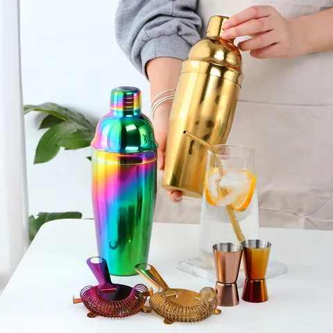 Professional 304 Stainless Steel Cocktail Shaker Jigger And Strainer Bartender Kit For Home Bar Party Mirror Polish Mixer