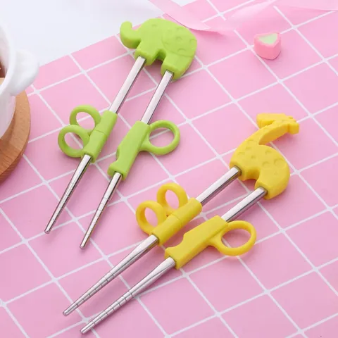 Bacchette per Apprendimento Bambini Acciaio Inox 304 Anelli in Silicone Elefante Giraffa Aiuto per Bambini