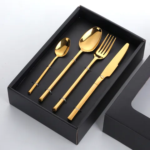 Couteau Fourchette Grande Cuillère Cuillère à Thé en Acier Inoxydable 304 Avec Boîte Cadeau Poli Miroir Couverts Modernes Minimalistes pour Mariage Banquet Maison