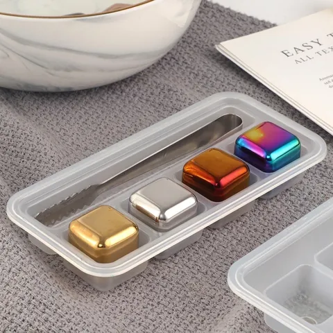 304 Stainless Steel Reusable Ice Cubes Whiskey Stones Metal Cooling Rocks With Tongs And Storage Case For Wine Drinks Barware
