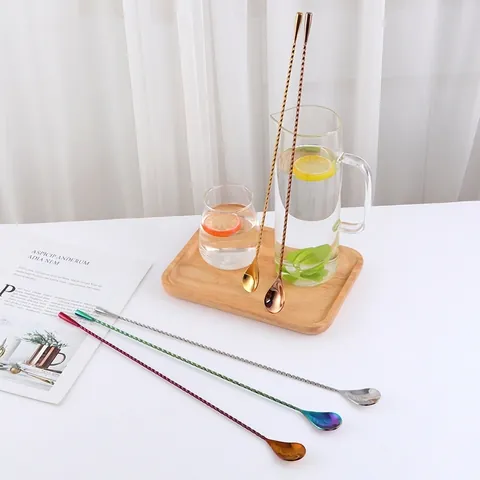 Cucchiaio da Bar a Spirale in Acciaio Inossidabile da 40cm Con Base a Goccia Strumento di Miscelazione per Cocktail Casa Bar Festa
