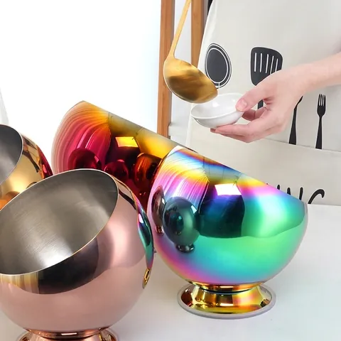 Tarro de Condimentos Moderno de Acero Inoxidable Esférico Inclinado para Cocina Restaurante Buffet Mesa Recipiente de Salsas Oro
