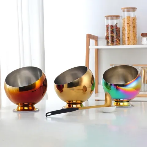 Tarro de Condimentos Moderno de Acero Inoxidable Esférico Inclinado para Cocina Restaurante Buffet Mesa Recipiente de Salsas Oro