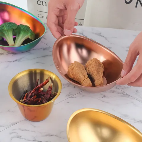 304 Stainless Steel Sauce Bowl Crescent Shape Seasoning Cup Gold Rose Gold Iridescent Dipping Dish Salad Snack Bowl For Hotel Cafe Home
