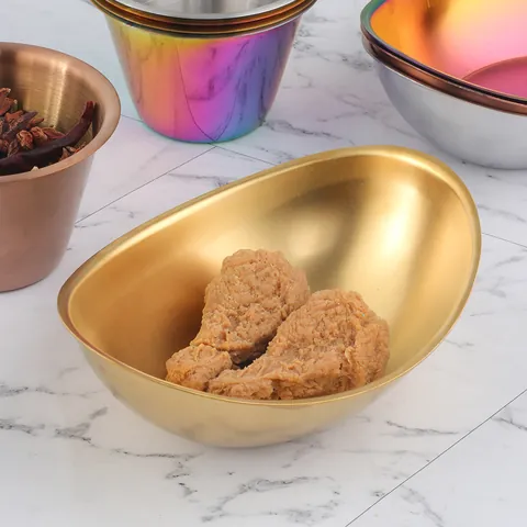 304 Stainless Steel Sauce Bowl Crescent Shape Seasoning Cup Gold Rose Gold Iridescent Dipping Dish Salad Snack Bowl For Hotel Cafe Home