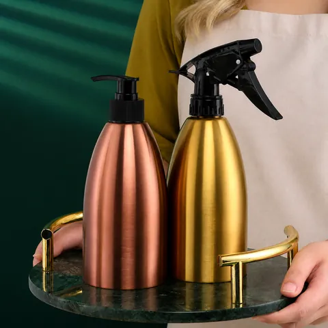 Brushed 304 Stainless Steel Spray Bottle And Lotion Pump Dispenser For Bathroom Kitchen Refillable Modern Liquid Container