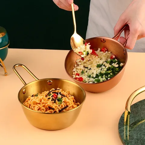 SUS304 Stainless Steel Korean Rice Wine Bowl Brushed Metal Ramen Serving Bowl With Handle Camping Outdoor Tableware Gift