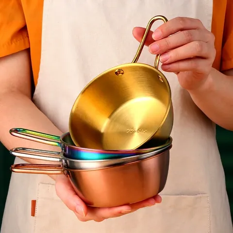SUS304 Stainless Steel Korean Rice Wine Bowl Brushed Metal Ramen Serving Bowl With Handle Camping Outdoor Tableware Gift