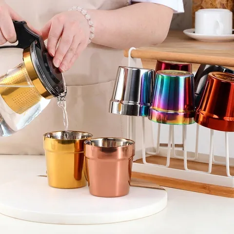 Double Wall Stainless Steel Cup 304 Insulated Korean Style Metal Tumbler For Coffee Tea Espresso Water Wine Drinking Mug