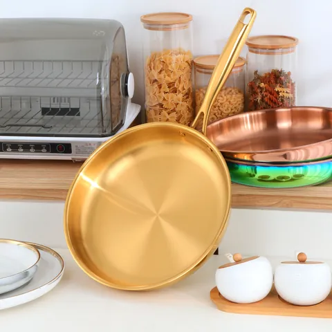 304 Stainless Steel Frying Pan Tri-Ply Base Non-Stick Uncoated Skillet Gold Silver Rose Gold Iridescent Modern Cookware For Home Kitchen