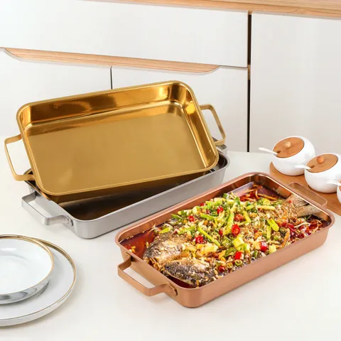 Rechteckige Edelstahl Fischgrillpfanne Mit Doppelten Griffen Verdicktes Serviertablett Für Zuhause Gewerbe BBQ Induktionsherd