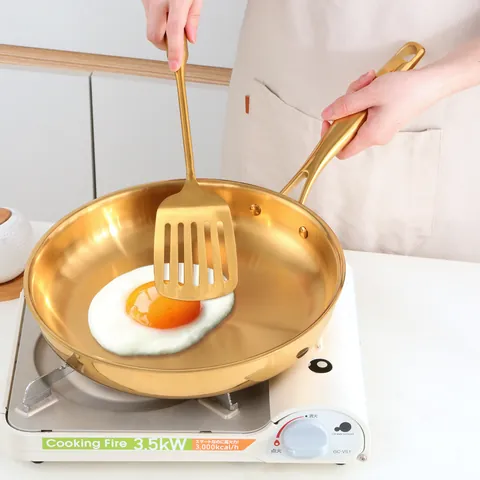 304 Stainless Steel Frying Pan Tri-Ply Base Non-Stick Uncoated Skillet Gold Silver Rose Gold Iridescent Modern Cookware For Home Kitchen