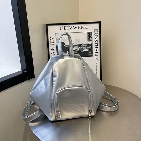 Zaino Geometrico a Triangolo da Donna Moda in Pelle PU Borsa a Tracolla Grande Capacità Impermeabile Zaino da Pendolare