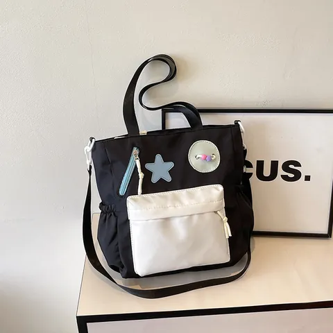 Γυναικεία Τσάντα Tote από Νάιλον Με Patchwork Μεγάλη Χωρητικότητα Διακόσμηση Αστέρι Τσάντα Ώμου για το Σχολείο