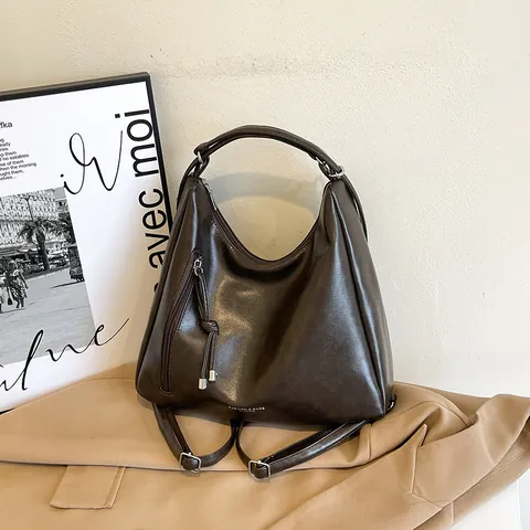 Vintage Γυναικεία Τσάντα Hobo από Δέρμα PU Πολυλειτουργική Μεγάλης Χωρητικότητας Τσάντα Ώμου Χιαστί Σακίδιο Με Λεπτομέρεια Φούντας