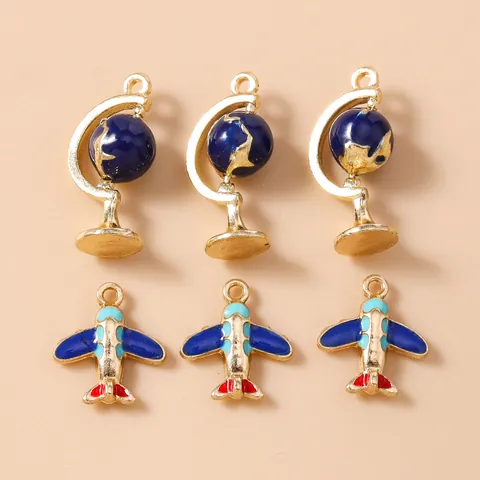 DIY Jewelry Alloy Enamel Drip Oil Airplane Globe Charms For Handmade Necklaces Bracelets Keychains Decorative Pendants Accessories