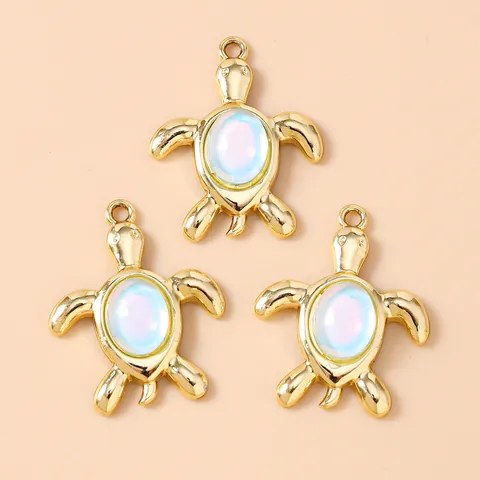 Alloy Sea Turtle Pendants Inlaid With Synthetic Opal Cat Eye Stone For DIY Necklace Keychain Jewelry Making Accessories