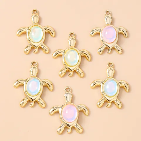 Alloy Sea Turtle Pendants Inlaid With Synthetic Opal Cat Eye Stone For DIY Necklace Keychain Jewelry Making Accessories