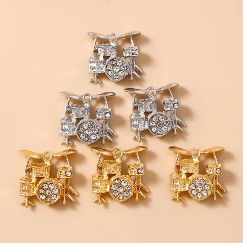 Ciondoli Batteria in Lega con Strass per Creazione Gioielli Fai-da-te Oro Argento Strumenti Musicali Ciondoli per Collana Portachiavi Decorazione