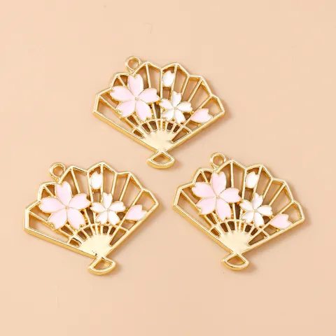 Vintage Zinc Alloy Sakura Folding Fan Charms Enamel Drip Oil Pendants For DIY Jewelry Making Earrings Necklace Bracelet Crafting Supplies