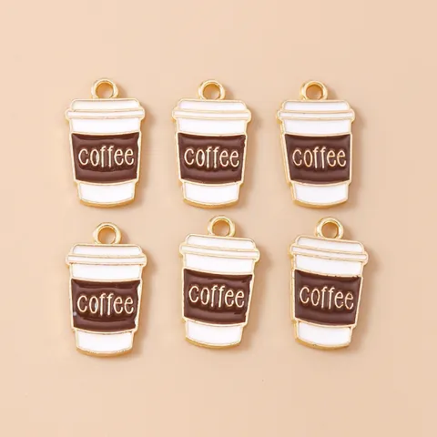 Alloy Enamel Coffee Bean Cup Charms DIY Jewelry Making Pendants For Bracelet Necklace Keychain Handmade Accessories