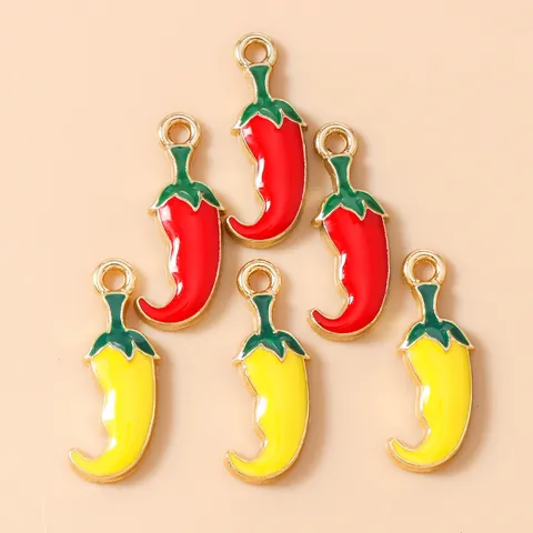 Simulation Chili Shape Alloy Enamel Pendants For DIY Jewelry Making Gold Plated Red Yellow Pepper Charms For Earrings Necklace
