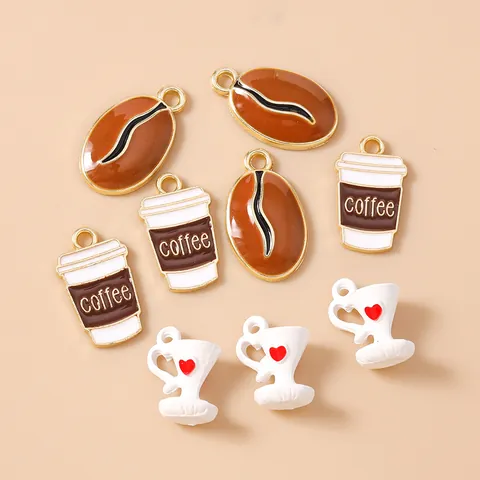Alloy Enamel Coffee Bean Cup Charms DIY Jewelry Making Pendants For Bracelet Necklace Keychain Handmade Accessories