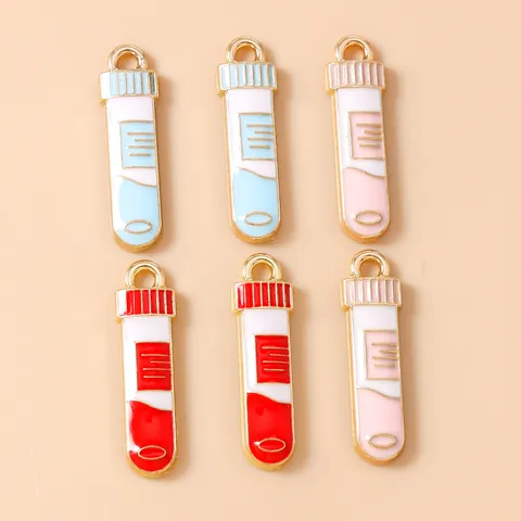 Alloy Test Tube Drip Oil Enamel Pendants For DIY Jewelry Making Keychain Necklace Bracelet Charms Medical Laboratory Theme Accessories