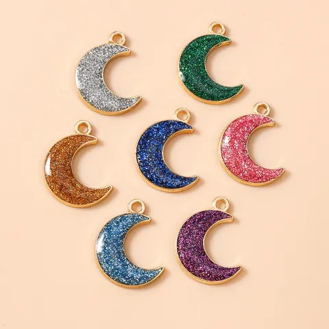 Crescent Moon Shaped Alloy Glitter Charms Oil Dripping Pendant For DIY Jewelry Making Necklace Bracelet Accessory Girls