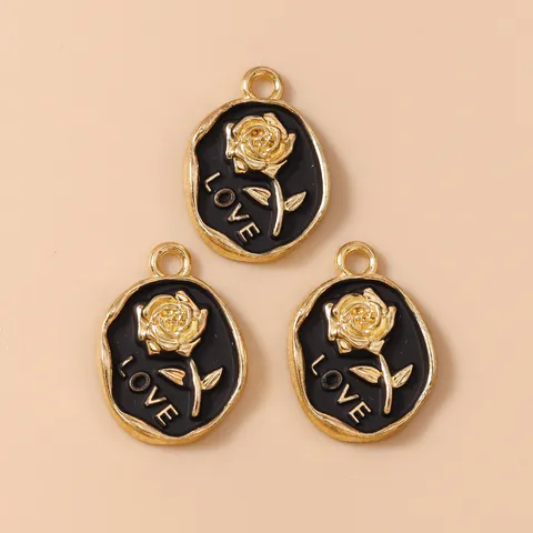 Pastoral Rose Flower Oval Pendant Love Letter Enamel Zinc Alloy Charm For DIY Jewelry Making Necklace Earrings Accessories