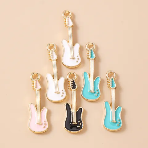 Enamel Guitar Charms Zinc Alloy Musical Instrument Pendants Gold Plated For DIY Necklace Bracelet Earrings Jewelry Making Accessories