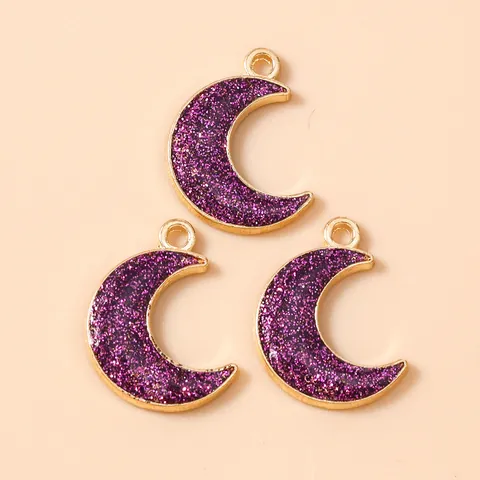 Crescent Moon Shaped Alloy Glitter Charms Oil Dripping Pendant For DIY Jewelry Making Necklace Bracelet Accessory Girls