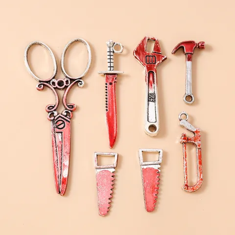Halloween Bloody Tool Alloy Charms Gory Saw Hammer Scissor Wrench Dagger DIY Jewelry Making Pendant Accessories