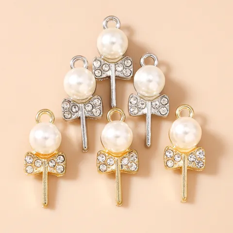 Bowknot Lollipop Pendants Zinc Alloy Artificial Pearl Rhinestone Charms For DIY Necklace Earring Jewelry Making Accessory