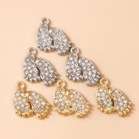 Rhinestone Baby Footprint Pendants Alloy Cute Feet Charms For DIY Jewelry Making Necklace Bracelet Gold Silver Accessories