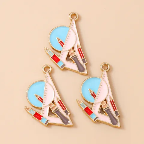 Enamel Alloy Stationery Pendants Ruler Pencil Compass Charm For DIY Jewelry Making Graduation Gift Accessories