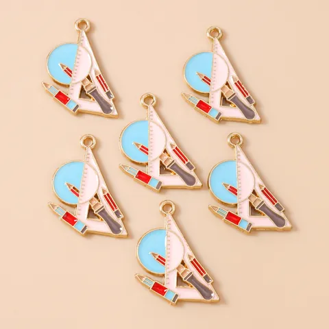 Enamel Alloy Stationery Pendants Ruler Pencil Compass Charm For DIY Jewelry Making Graduation Gift Accessories