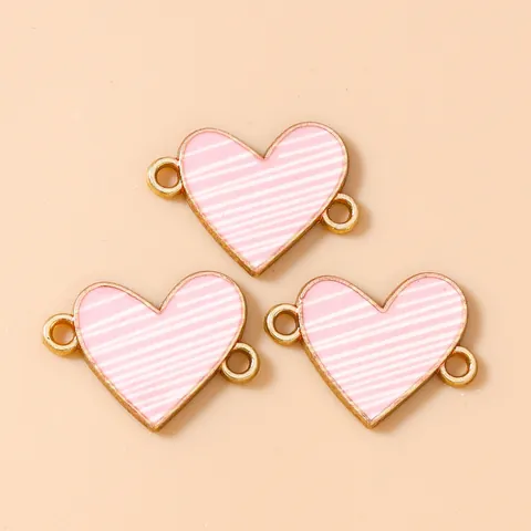 Legering Hartvormige Gestreept Emaille Charms Dubbel Gat Connectoren Voor DIY Ketting Armband Maken Bevindingen Zoete Sieraden