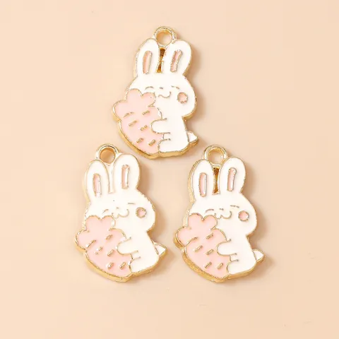 Cartoon Rabbit Hugging Carrot Zinc Alloy Enamel Pendants For DIY Jewelry Making Necklaces Bracelets Keychains Accessories