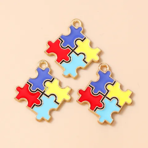 Enamel Multicolor Puzzle Heart Shape Alloy Pendants For DIY Jewelry Making Necklace Bracelet Keychain Handcraft Accessory Gift