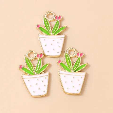 Enamel Alloy Cactus Potted Plant Charms For DIY Necklace Bracelet Keychain Jewelry Making Accessory Flower Plant Pendant
